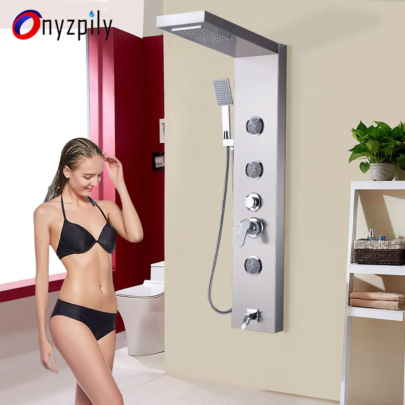 Onyzpyly матовый никелевый водопад душевая панель тела массажные струи ванна Sput ручной душевой комплект torneiras башня Душевая система