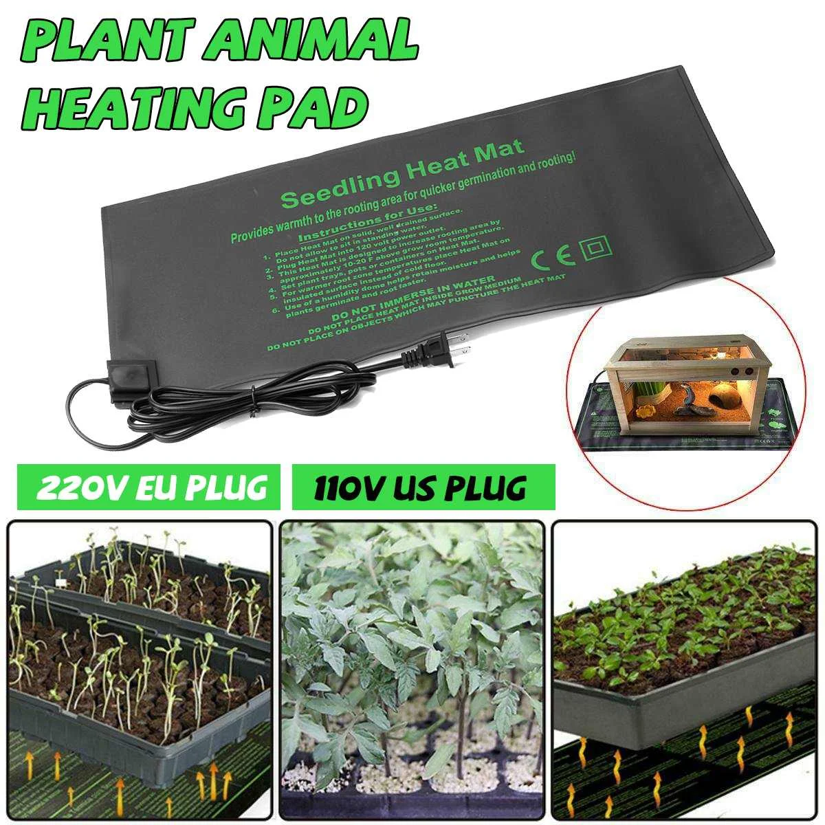 

18W Waterproof Seedling Plant Hydroponic Heat Mat Pet Heating Pad Reptile Electric Blanket
