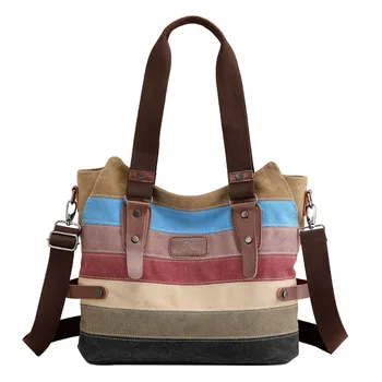 

Women Crossbody Bags Casual Canvas Multi-Color-Striped High capacity Messenger Bags Single Shoulder Handbag Totes Bags #1205
