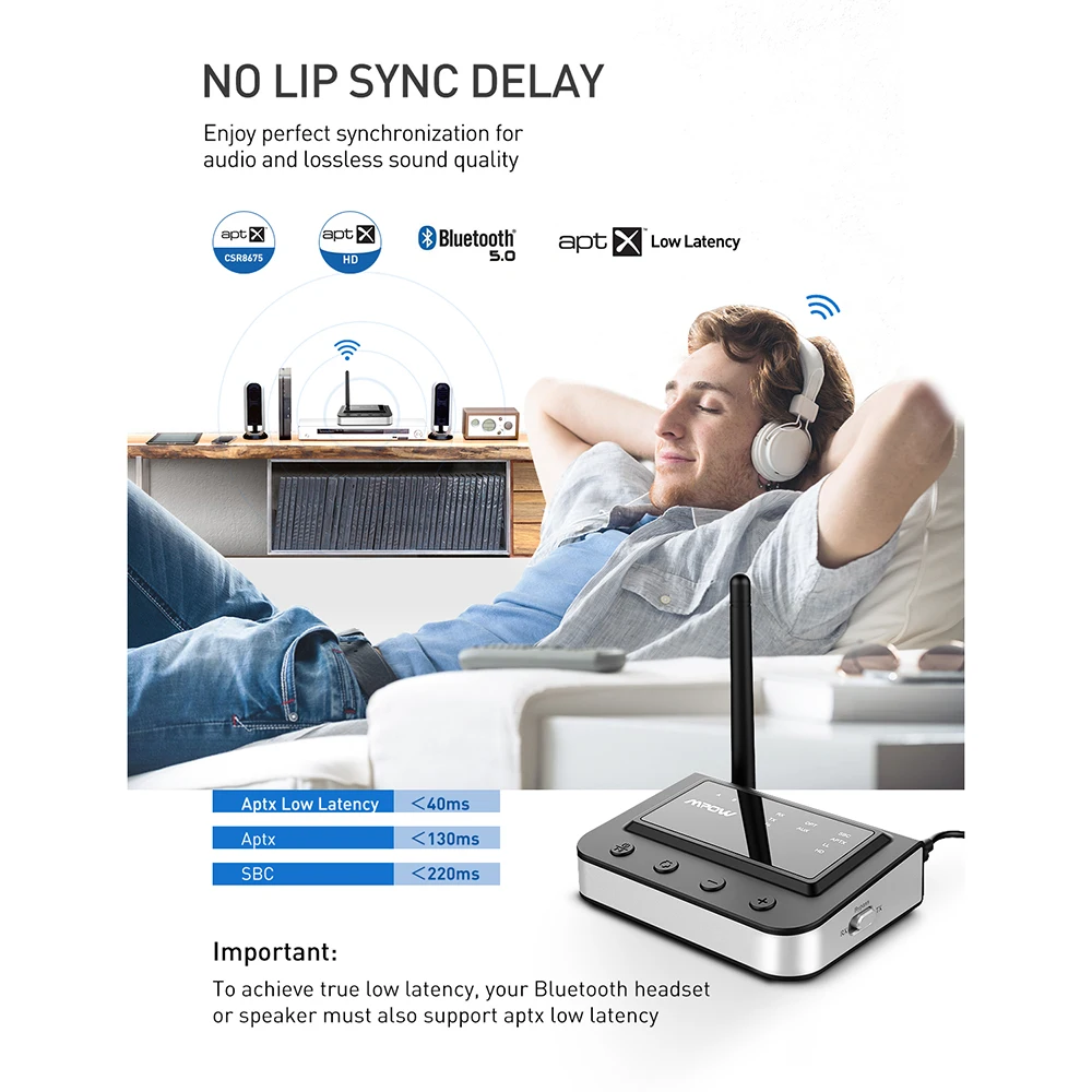Mpow Bluetooth 5 0 приемник передатчик 3 в 1 Aptx HD адаптер Оптический RCA мм AUX для ТВ ПК