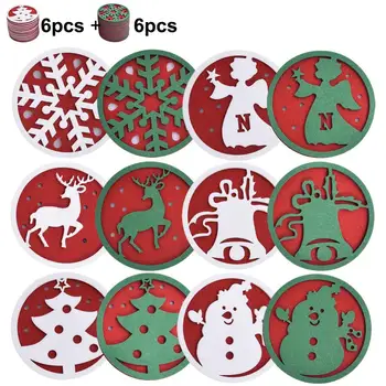 

12PCS Christmas Felt Snowflake Coasters Dining Table Placemat