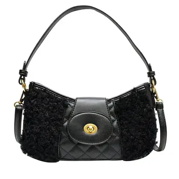 

Winter & Fall Fashion Velvet Solid Diamond Lattice Female Half Moon Bag Crossbody Versatile Handbag Shoulder Bags for Women 2020