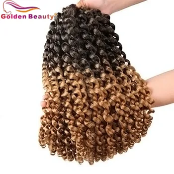 

Golden Beauty 14inch Jumpy Wand Curl Crochet Braids Ombre Jamaican Bounce Crochet Synthetic Hair Extension For Black Women