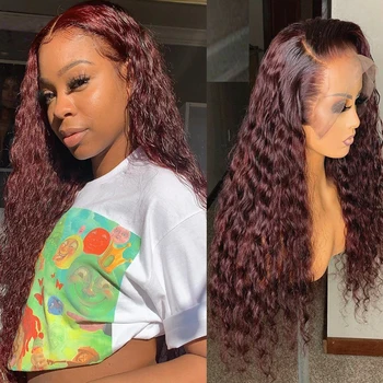 

Deep Part Lace Frontal Wig Red 99J Loose Curly Wig 13x6 Lace Front Human Hair Wig Pre Plucked Lace Wigs Remy Hair 150 Density