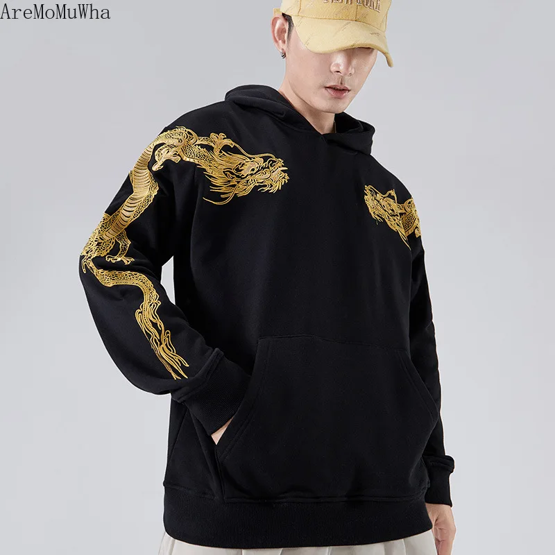 

Autumn Winter New National Tide Chinese Wind Dragon Heavy Industry Embroidery Loose Pullover Hoodie Jacket Brand Sweatshirts Men