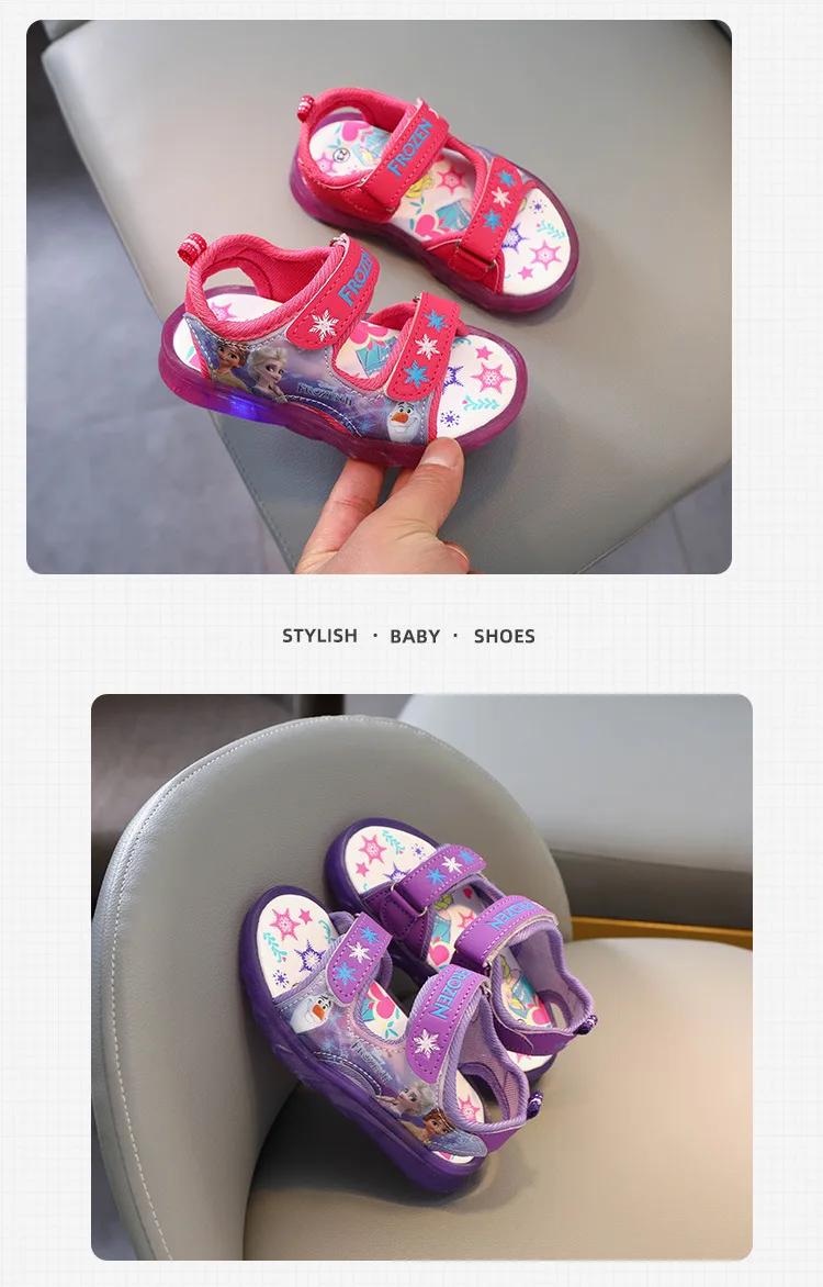 Summer New Cartoon Frozen Elsa Sandals Girls Sandals LED Flashing  Sandals Children Kids Shoes Summer Beach Sandals for Girls Sandal for girl