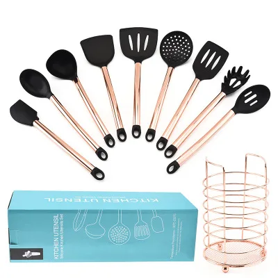 10-pcs kitchen set Пособия по кулинарии инструменты Кухня посуда 10/11 шт. набор из розового золота Нержавеющая сталь ручка силиконовый антипригарной термостойкие Кухня инструменты - Цвет: 10-pcs kitchen set