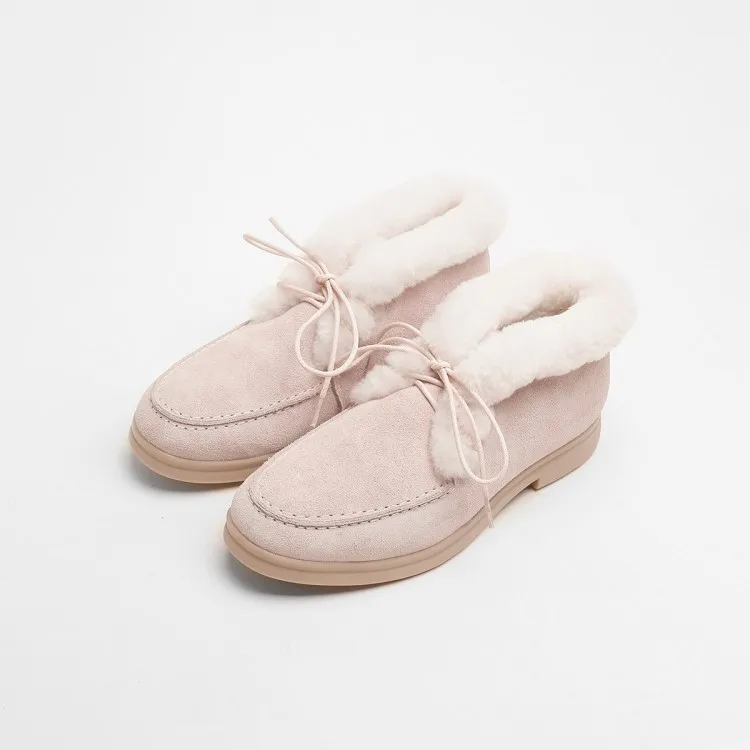 

Low Top Flats Ankle Boot Winter Tie Suede Fur Causal Sewing 2022 Lady Toasty Women Shoes Waterproof Fluffy Comfy Snow Boots