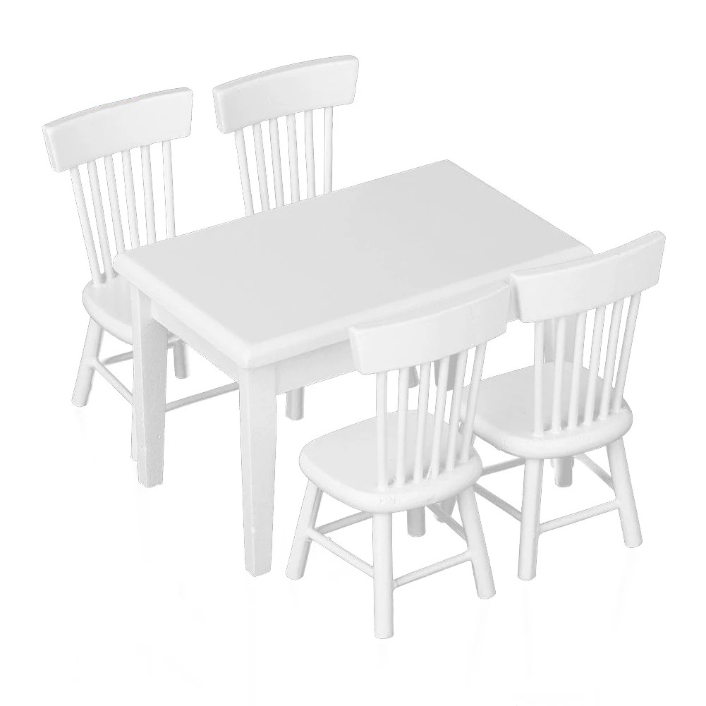 5Pcs Kids Furniture Toy Set Dining Table Chair Model 1 12 Dollhouse Miniature Wooden Furniture Toy 5