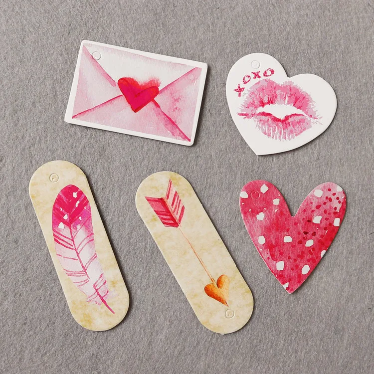 50 шт. Милая ярко-розовая бумага в форме сердца Bookmarks День Святого Валентина Свадебная вечеринка украшение бумажная бирка для подарка ретро крафт-теги