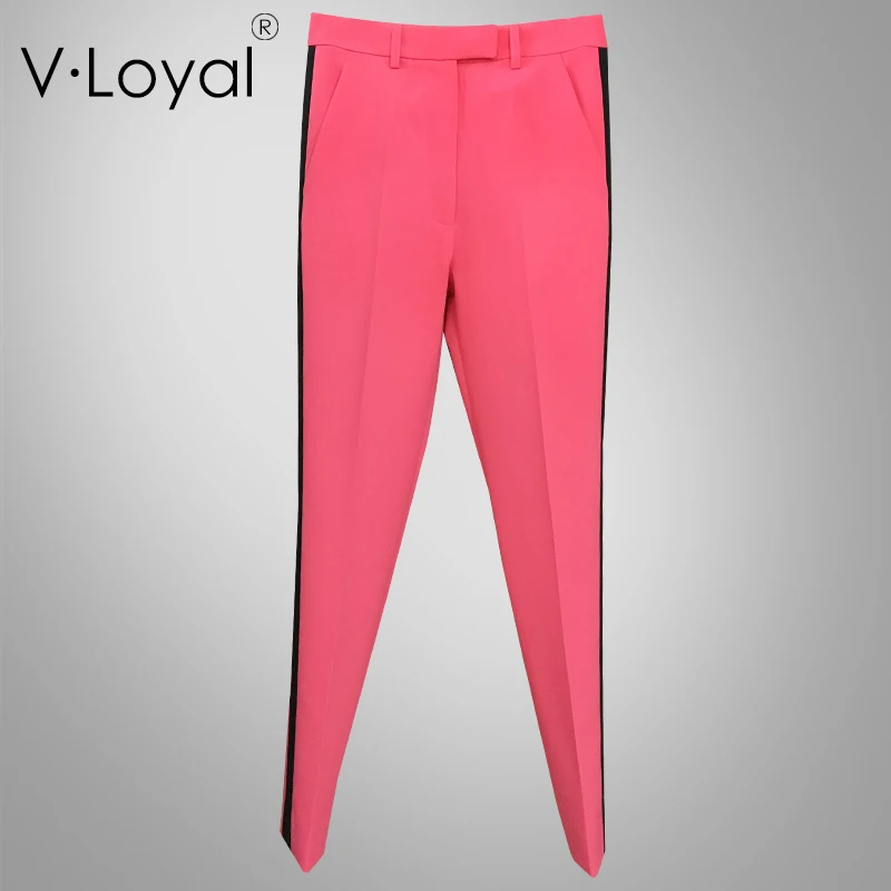 Rose red trousers Ранняя осень модный тонкий костюм куртка Евро-американский костюм с длинными рукавами на пуговицах - Цвет: Rose red trousers