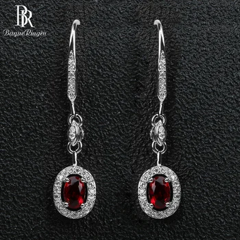 

Bague Ringen 925 sterling silver drop earrings for women with oval shape red ruby gemstones AAA zircon wholesale party gift