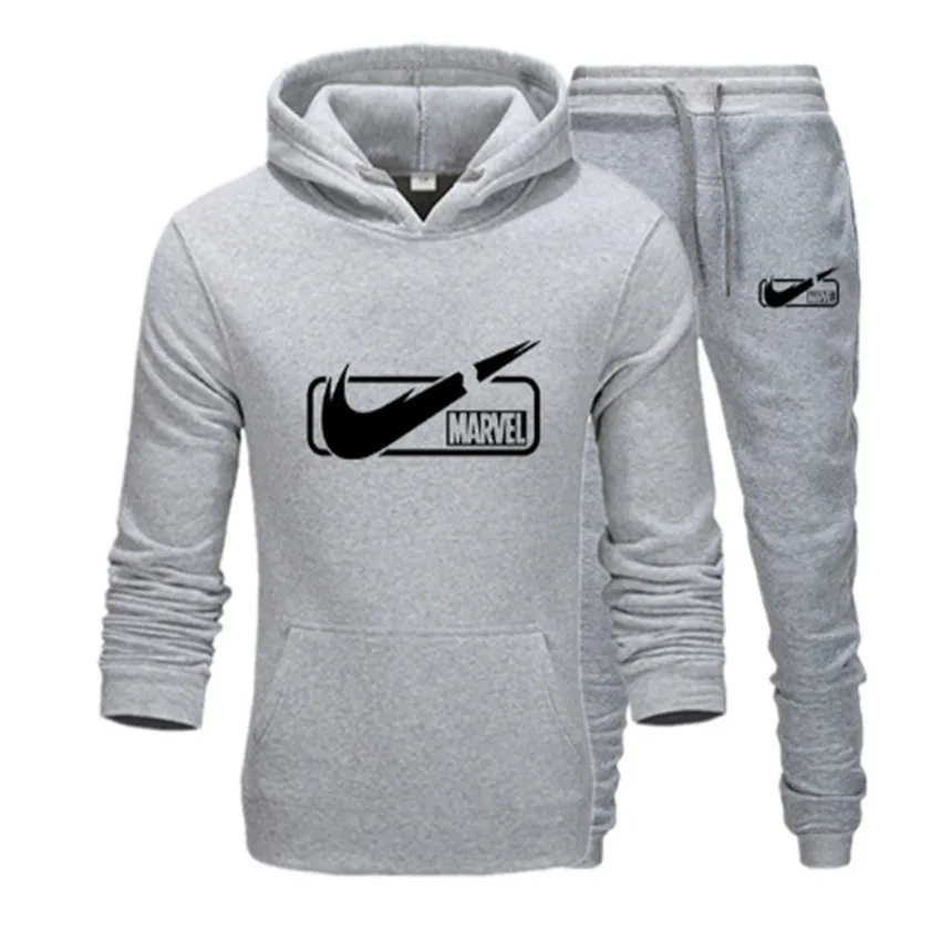 

Marvel 2019 The New Brand Tracksuit Fashion Men Sportswear Two Piece Sets All Cotton Fleece Thick hoodie+Pants Sporting Suit 3XL