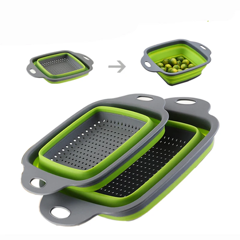 

Foldable Strainer Basket Collapsible Colander Sets Square Shape Fruit Vegetable Washing Drainer Kitchen Baskets