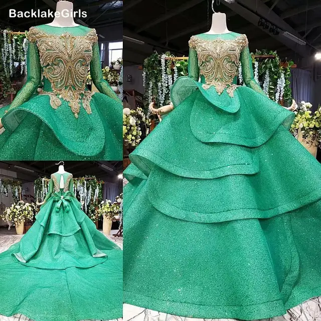 Online Shop Sparkling Sequined O Neck Luxury Emerald Green Evening