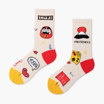 

2019 autumn and winter new asymmetric AB cartoon cute cotton sweat in the tube socks men socks couple socks trend hip hop Korean