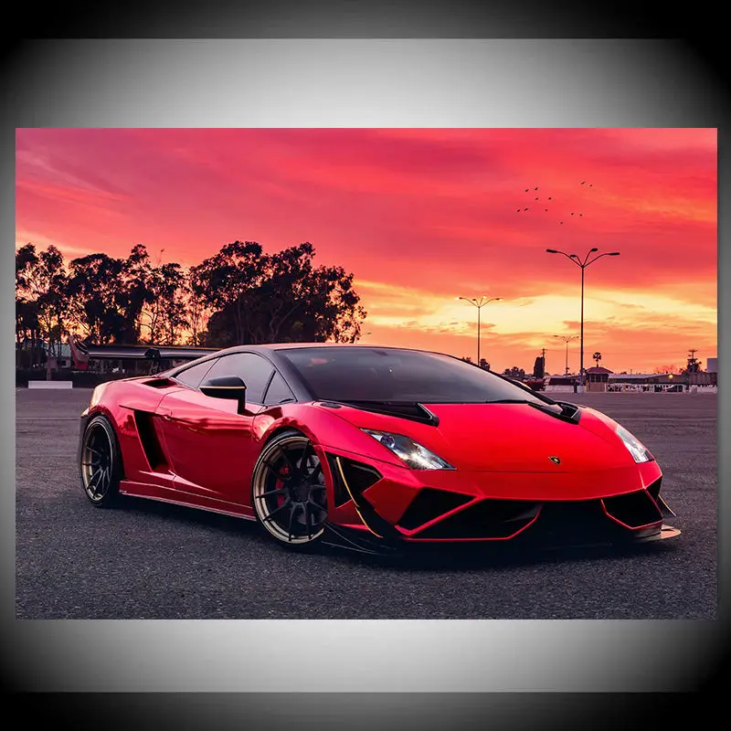 Supercars Wall Art Canvas Painting Gallardo Red Sunset Racing Cars Posters and Prints Pictures for Living Room Decor Unframed