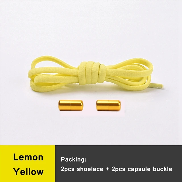 1 Pair 21 Colors No Tie Shoelaces Round Color Metal Lock Elastic Shoelace General For Children And Adults Sneakers Lazy Laces Lemon yellow