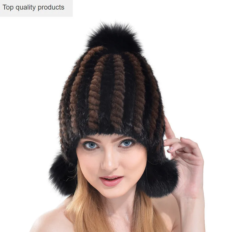 2020 осень и зима новая роскошная женская норковая вязаная шапка с ушками модная