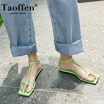 

Taoffen Women Sexy Sandals Fashion T Strap Summer Shoes Woman Buckle Flats Casual Daily Lady Party Wedding Footwear Size 35-39