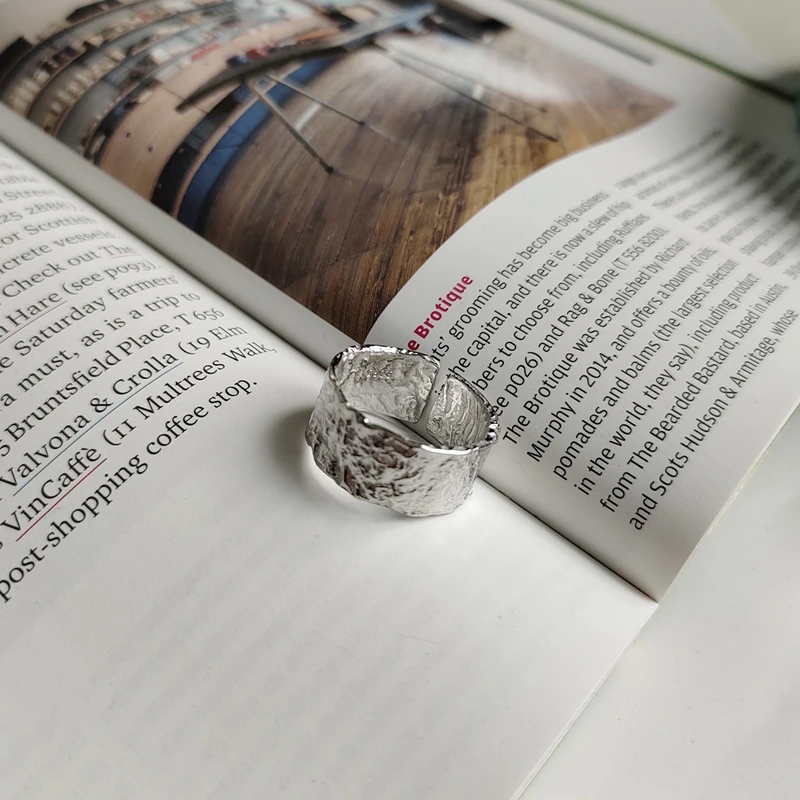 LouLeur Настоящее серебро 925 серебристый неправильной формы кольца Винтаж естественные широкие Открытые Кольца для Для женщин моды, хорошее ювелирное изделие, подарки на день рождения