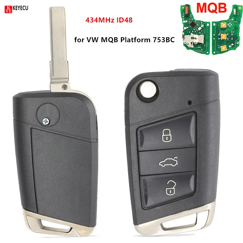 Запасной дистанционный ключ брелок Keyecu 753BC для Volkswagen MQB Golf VII MK7 Skoda Octavia A7 2017|Ключ от