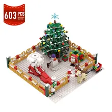 

Moc City Christmas Park Christmas Tree Scene Lights Street View Building Blocks Constructor Model Children Girl Toys Gifts
