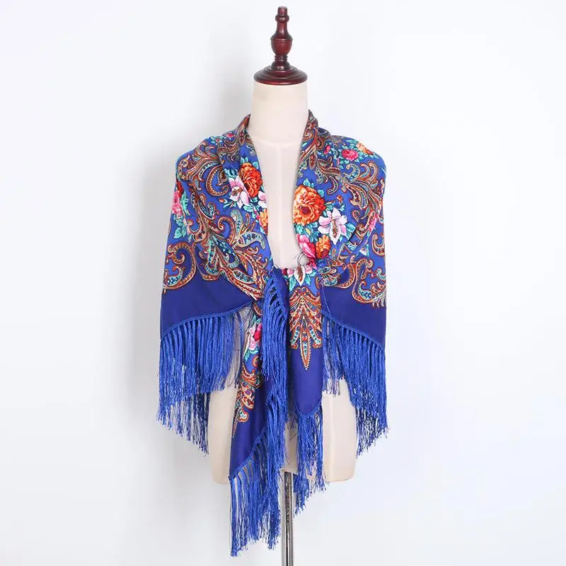 Brand New Ladies National Style Autumn And Winter Warm Shawl Ladies Fashion Print Tassel Square Scarf Travel Baotou Scarf - Цвет: Photo Color