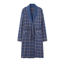 2021 Spring Autumn Bathrobe Men 100% Cotton sleep top Kimono Robes For Male Plaid Robes Long Bath Robe Bride Robe Dressing Gown