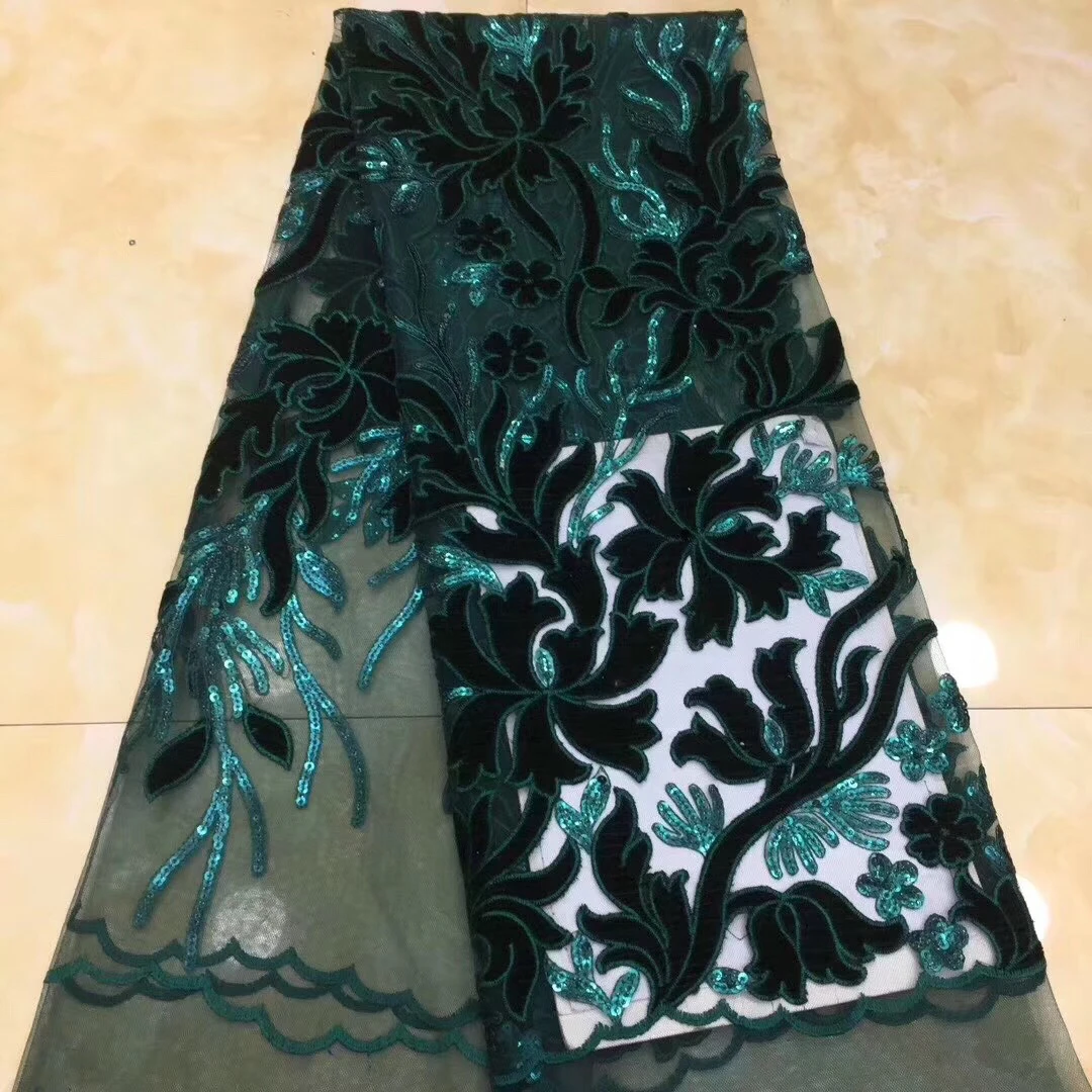 Новый дизайн 2020 темно зеленая бархатная нигерийская кружевная ткань высокого