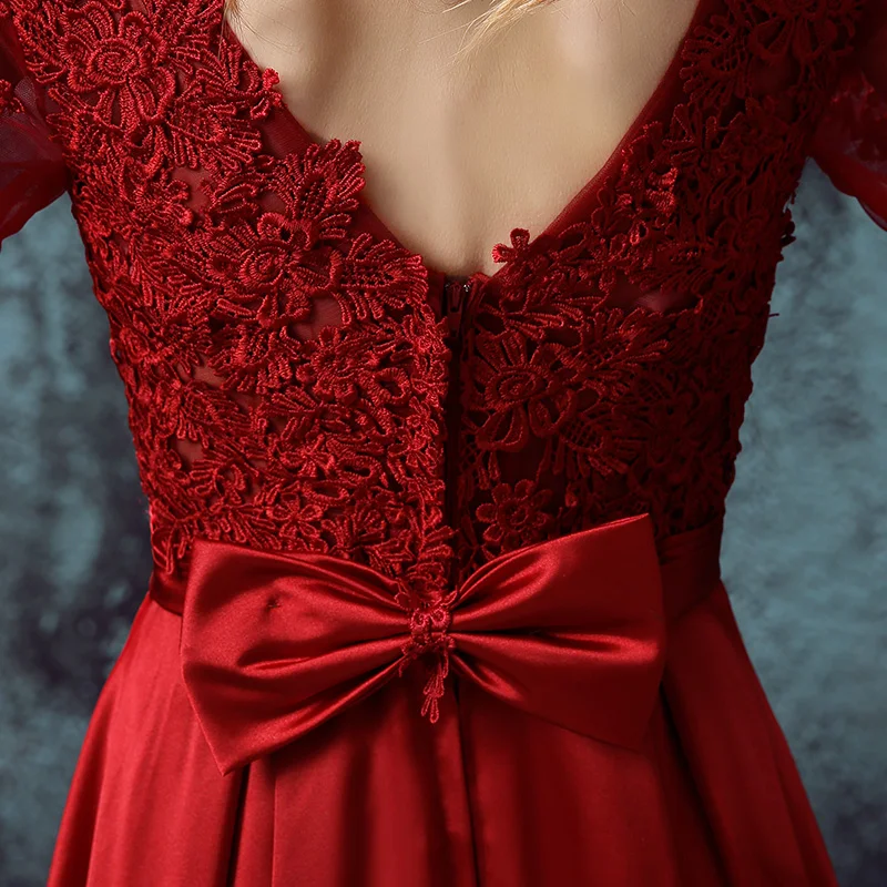 Erosebridal, кружевное вечернее платье, длинный рукав, элегантное, официальное, женское, вечернее платье с ремнем, с бантом, на молнии, сзади, 6 цветов