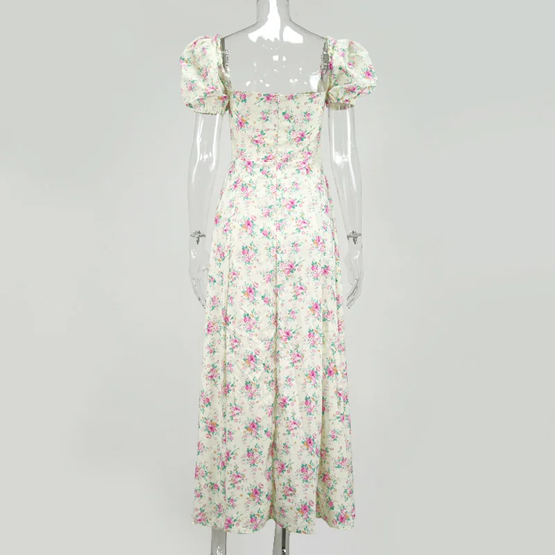 Vestido de Verão Vestido de Impressão Zíper até Cintura Moda Feminina Streetwear Quadrado Pescoço Casual Alta Longo Irregular Split 13 pescoço vestido de impressão casual zíper até