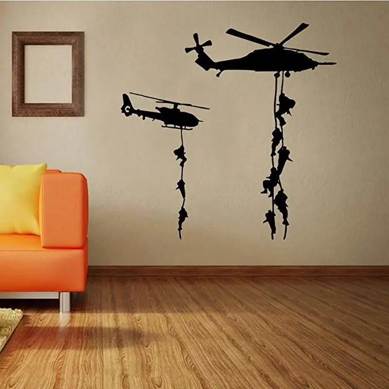 

Helicopter Army Soldier Wall Stickers Vinyl Art Decals Teens Boys Men Military Fans Bedroom Home Decoration LW364