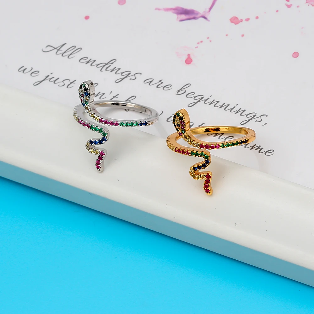 

Wish Card Colorful CZ Micro Paved Snake Rings For Women Rose Gold Silver Color Fashion Animal Jewelry Girls Gift Wholesale
