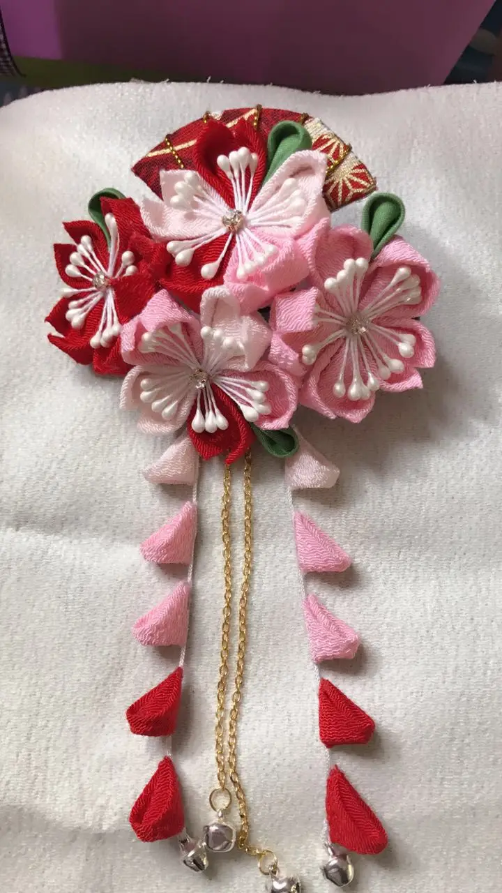 Sakura tsuami zaiku kanzashi заколка колокольчик кисточка заколка для волос кимоно японской гейши юката аксессуар ручной работы украшения косплей