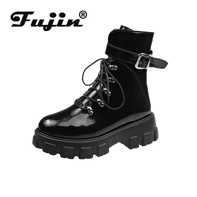 Fujin/женские ботильоны модная зимняя обувь на платформе с толстой подошвой и