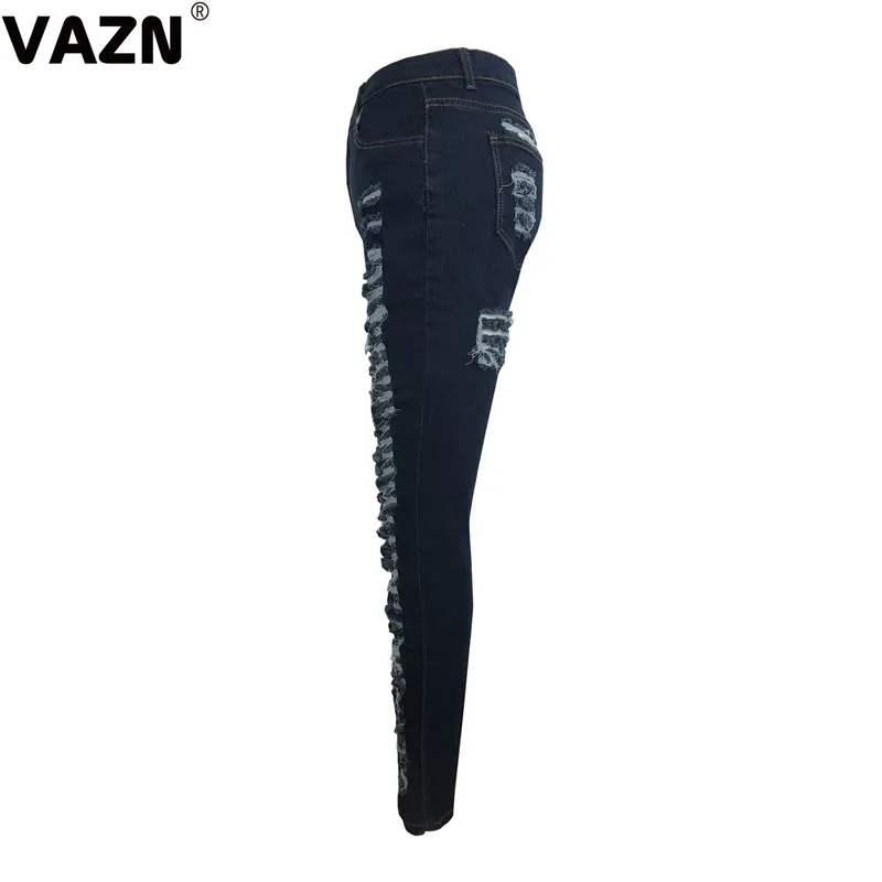 VAZN GHSF12057 женские обтягивающие брюки из денима с Высокая талия джинсы с прорезями отверстия на коленях узкие брюки рваные, Стретч Джинсы бойфренда