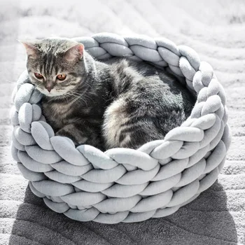 

Round Cat Bed House Soft knitted Cat Bed Round Pet Dog Bed For Small Dogs Cats Nest Winter Warm Sleeping Bed Puppy Mat