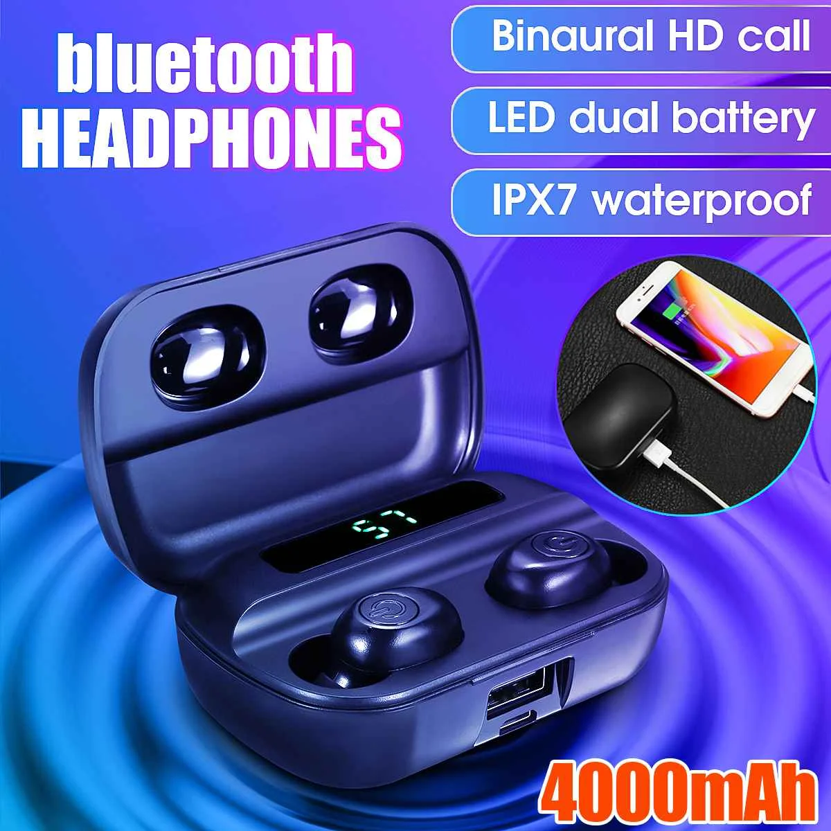 Bluetooth V5.0+ EDR F9 TWS, беспроводные наушники, светодиодный дисплей, гарнитура с микрофоном, 4000 мАч, умные наушники с шумоподавлением