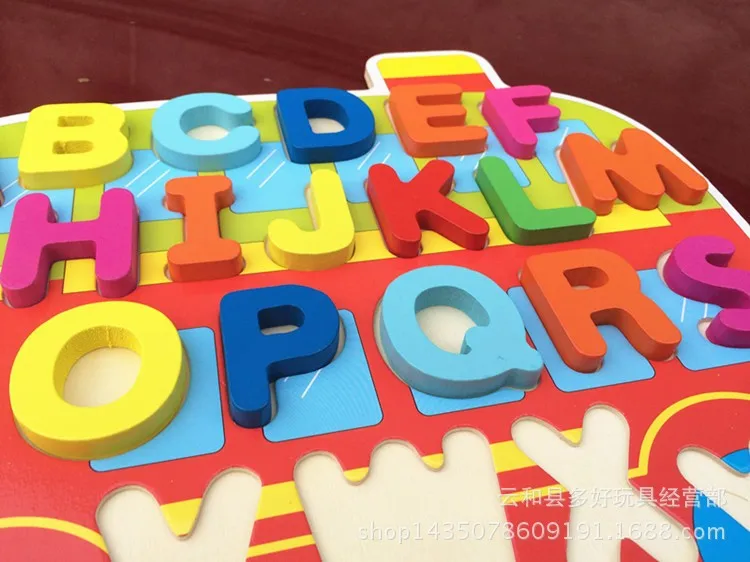 New Products Cartoon with Numbers Lettered Flat Jigsaw Puzzle Young CHILDREN'S Building Clutch Plate Early Education Wooden Toys