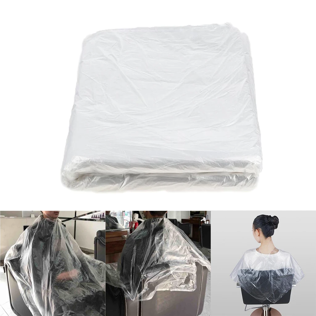 100pcs Waterproof Disposable Hair Cutting Cape Gown Hair Cut Capes Apron Salon Haircut Transparent Hairdressing Cloth