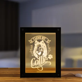 

I Love My Collie Personalized Photo Frame With LED Lighting Dog Breed Custom Text Logo LED Wooden Frame Kids Bedroom Night Lamp