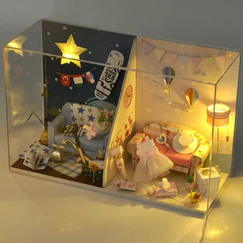 

Girls DIY Assemble Doll House Doll Houses Miniature Dollhouse Furniture Set Kit Toys for Children Christmas Gift