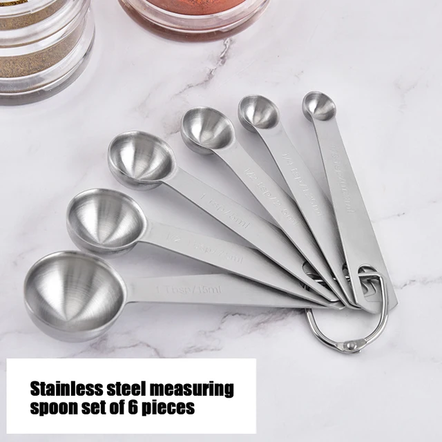 6PCS Stainless Steel Measuring Spoons Tablespoon Teaspoon Set for Cooking  Baking Spice Jars Containers Dry Liquid Stevia Measurement 