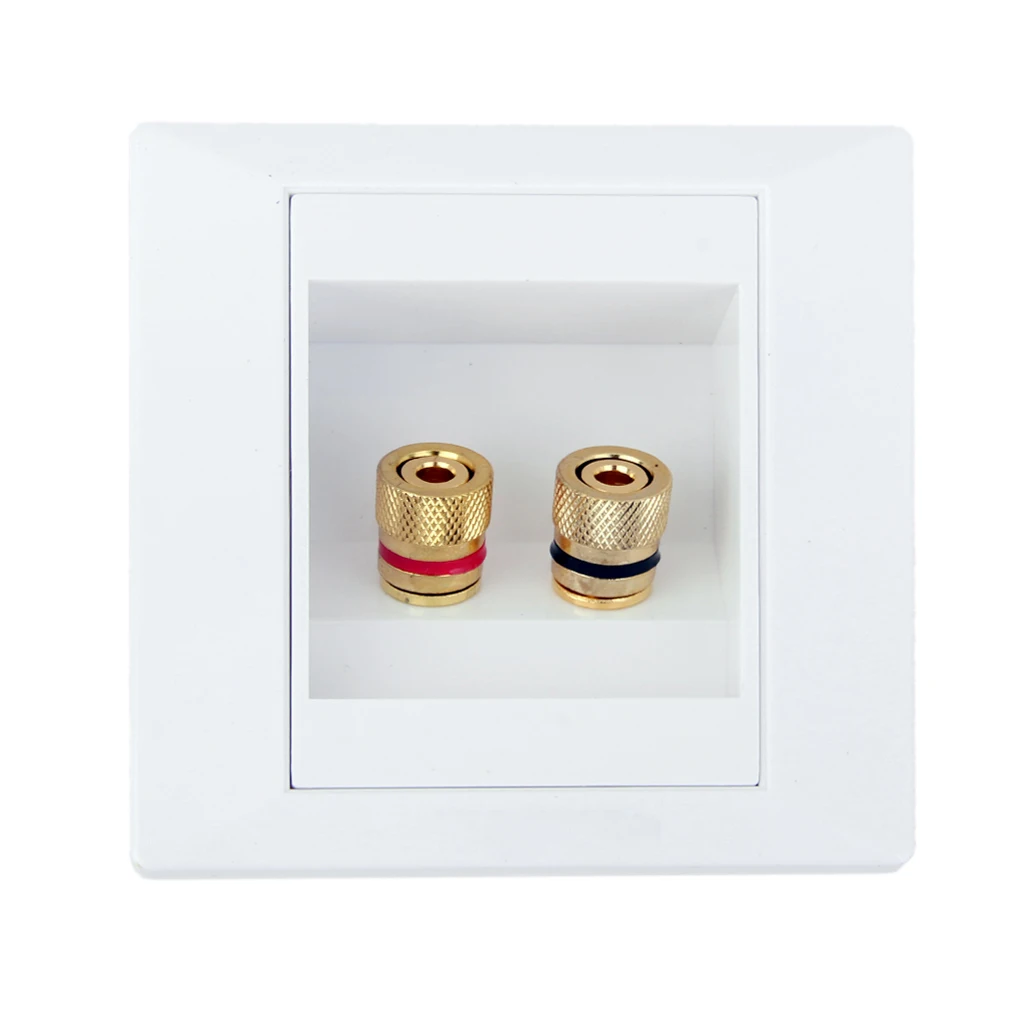 Gold Plated 2 Binding Post Banana Jack White Wall Face Plate Surround Sound