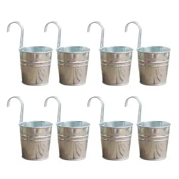 

8pcs For Railing Iron Bucket Planter Home Decor Balcony Multipurpose Silver Hanging Flower Pot Fence Indoor Outdoor Rustproof