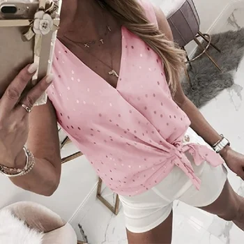 

Sleeveless Polka Dot Print Women's Blouses Summer Plus Size 3XL Pullover Female Tops Casual Fashion Girls V-neck Blouse 2020