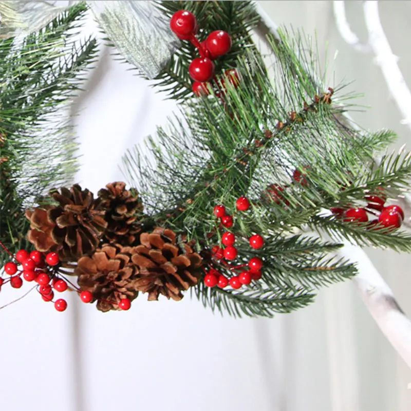 Рождественский венок, украшение, искусственные сосновые шишки, Новогодняя гирлянда, передняя дверь, подвесной бант, украшение для дома и праздника