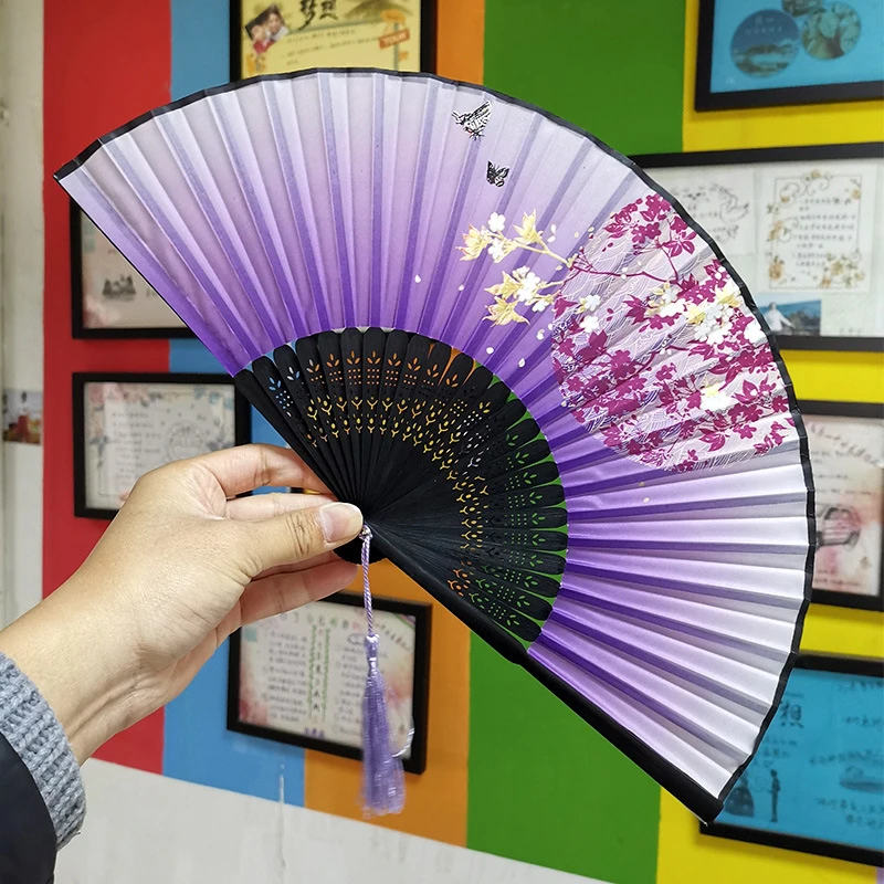 Folding Fan New Portable Silk Folding Fan Retro Chinese Style Hand Fan Home Decoration Ornaments Party Wedding Pocket Art Crafts Gifts Decor