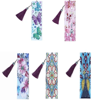 

DIY Butterfly peacock Special Shaped Diamond Painting Leather Bookmark Tassel Book Marks Book Page Mark for Books Christmas Gift